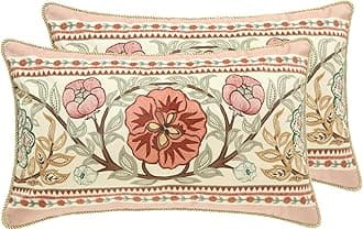 patdrea Velvet Euro Sham Decorative Throw Pillow Covers Set Soft Durable Cushion Cases Pillowcase for Couch Bedroom Car (2 Pack Pink Floral Rectangle)