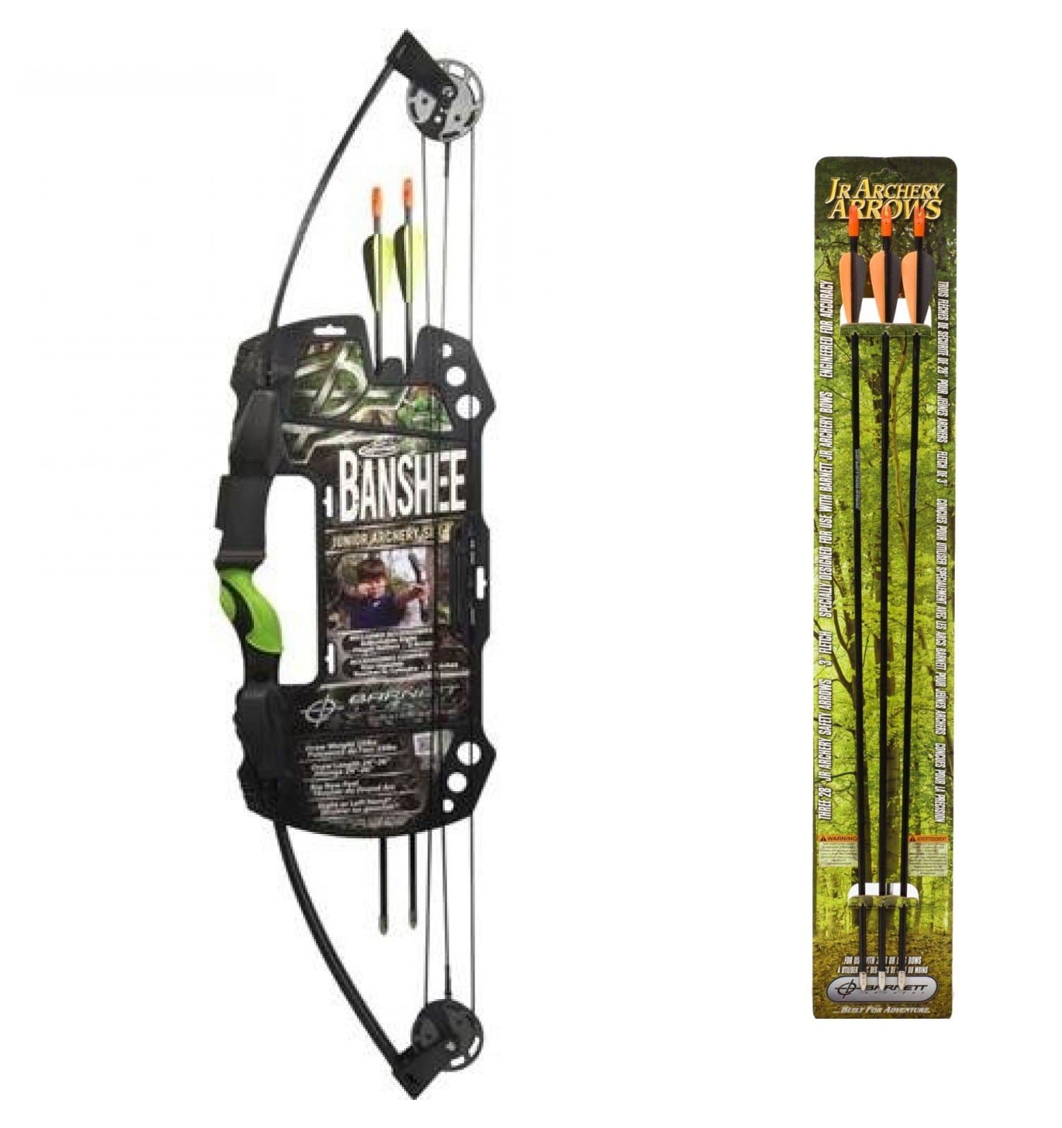 Barnett Outdoors Team Realtree Banshee Quad Junior Compound Bow Archery Set + Barnett Outdoors Junior Archery 28-Inch Arrows (3 Pack)