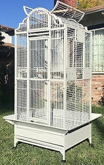 Large Elegant Wrought Iron Open/Close Dome Play Top Bird Parrot Cage, Include Metal Seed Guard Solid Metal Feeder Breeder Nest Door