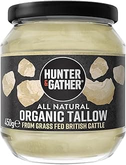 Organic Beef Tallow from Grass Fed British Cows 450g | Gluten Free, Seed Oil Free | Keto, Low Carb, Paleo I Ancestrally Inspired Nutrition I Simply 1 Ingredient I Glass Jar