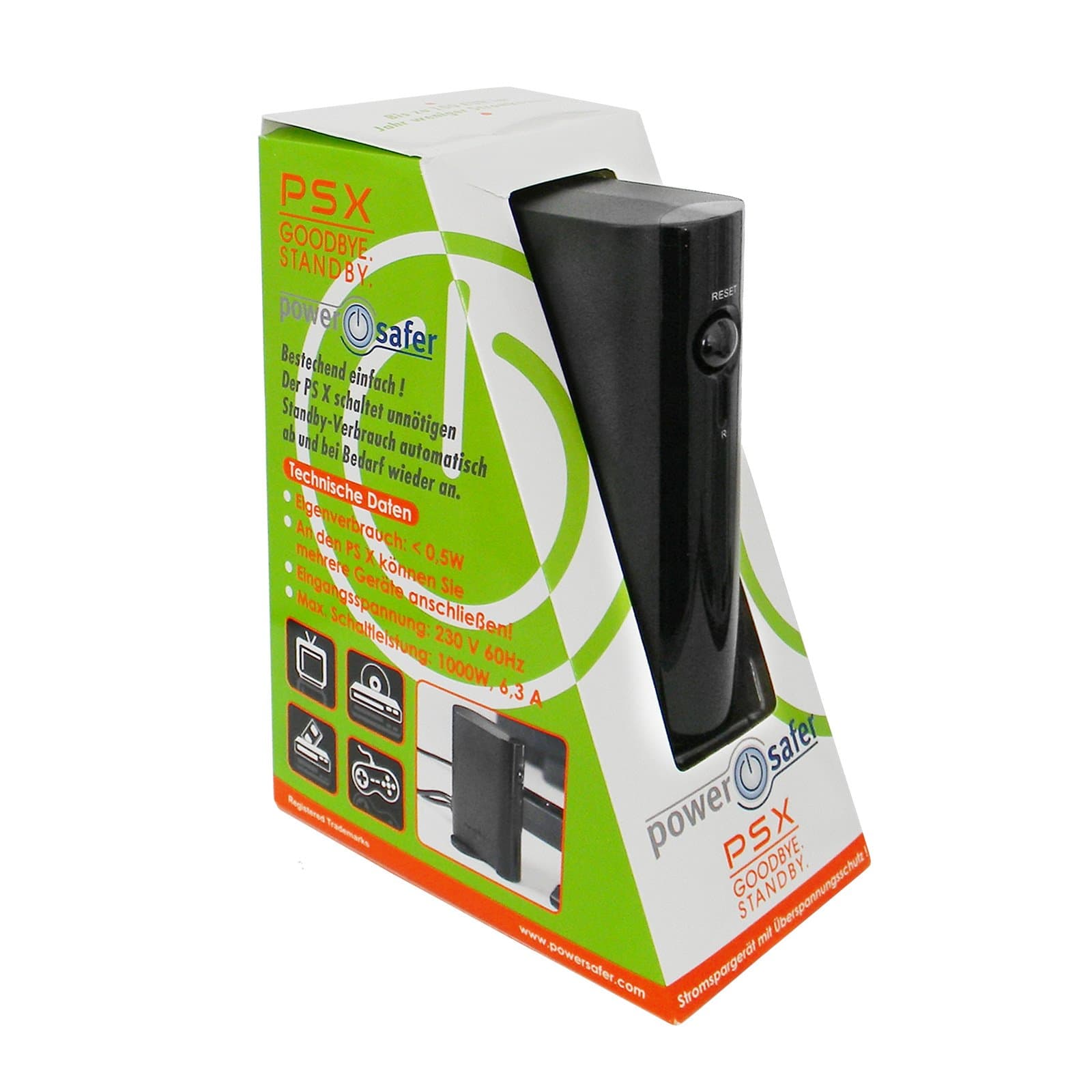 Power Adapter UK Plug PSX Save Energy for TV, DVD, Home Cinema, Music Center, Game Console - 230V, 460W, Red, 1 Unit