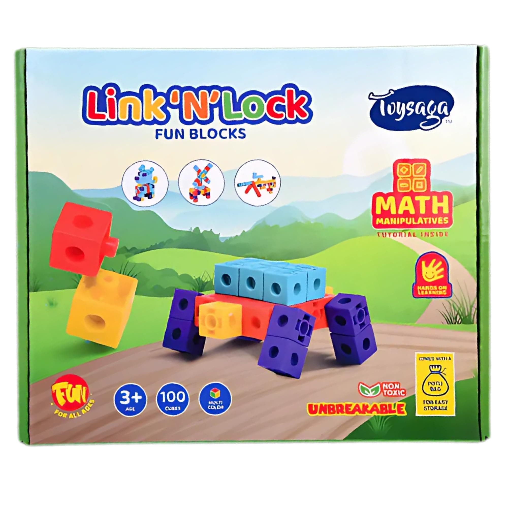 Link N Lock Blocks, 100 Snap Building Blocks for Kids 3+ Years, Educational Toy Children, Montessori Learning Toy - Sorting, Counting, Stacking, Motor Skills, Creative Puzzle for Toddlers