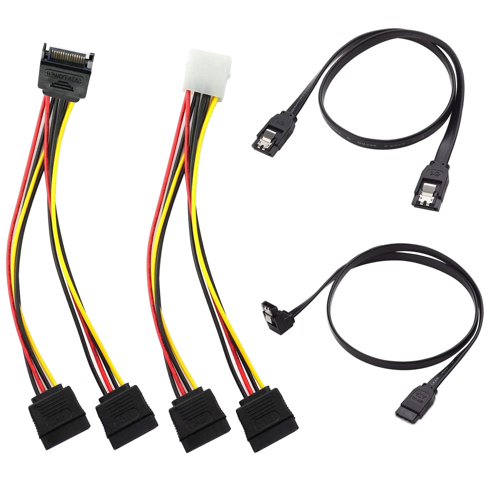 SATA Data Cable & 15 Pin Power Splitter Cable (4 Pack) - 6.0 Gbps High-Speed Data Transfer, Compatible with SATA Hard Drives, SSDs, Optical Drives - All-in-One Storage Expansion Cable Kit