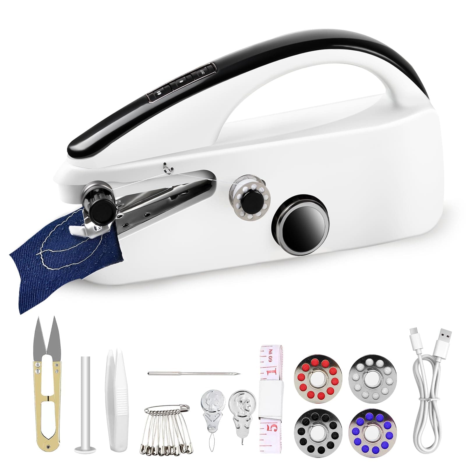 Handheld Sewing Machine, Easy to Use Portable Electric Mini Sewing Machines for Beginners with Two Speeds, with Complete Accessories Kit, Suitable for Home, Travel and DIY