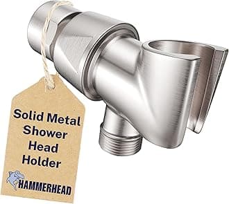 All Metal Handheld Shower Head Holder - Brushed Nickel - Adjustable Shower Wand Holder with Universal Wall Hook Bracket and Brass Pivot Ball - Hand Held Shower Head Holder - Shower Hose Holder
