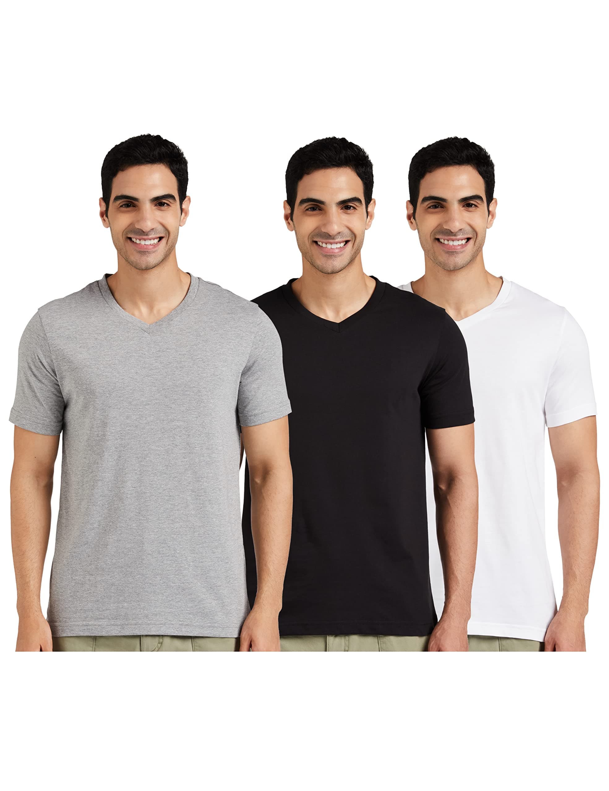 Amazon Brand - SymbolMen's Solid Cotton T Shirt | Plain | V Neck | Half Sleeve-Regular Fit | Combo Pack of 3 (Available in Plus Size)