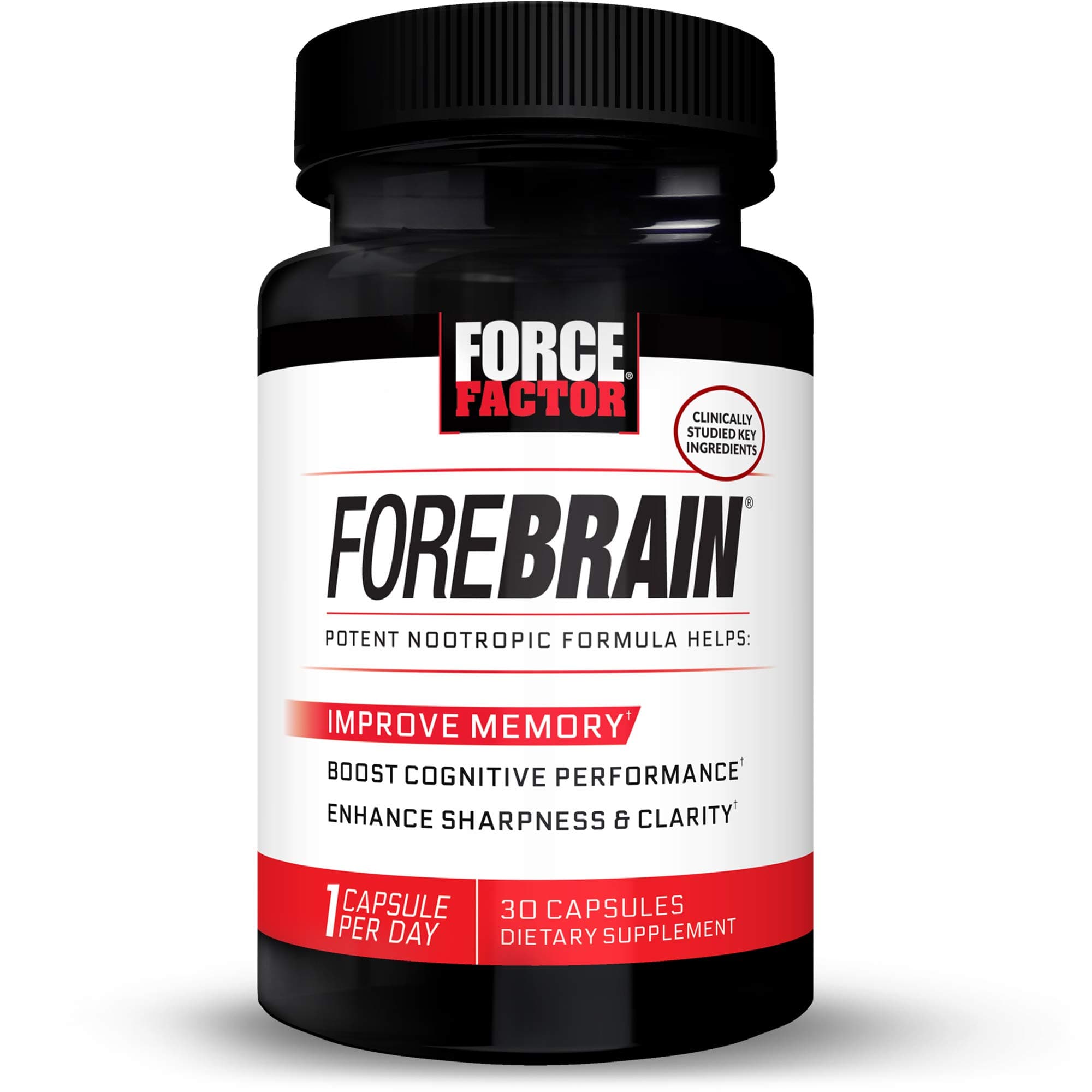 Force Factor Forebrain Nootropic Brain Supplement to Improve Memory, Boost Focus, Increase Mental Energy, and Support Brain Health with Caffeine, Bacopa, and Huperzine A, 30 Capsules