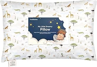 Toddler Pillow with Pillowcase - 13x18 My Little Dreamy Pillow, Organic Cotton Toddler Pillows for Sleeping, Kids Pillow, Travel Pillows, Mini Pillow, Nursery Pillow, Toddler Bed Pillow (Grasslands)