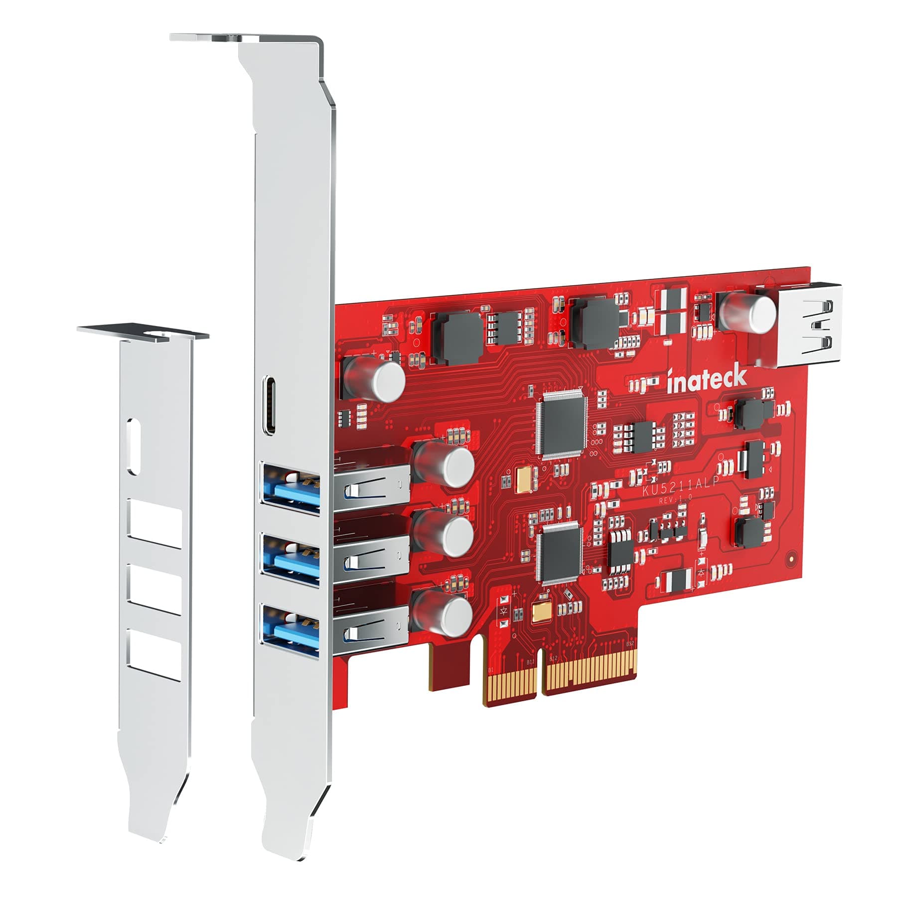 Inateck PCIe USB 3.2 Gen 2 Extension Card with 4 USB-A and 1 USB-C Ports 20 Gbps PCIe 5-Port Card No External Power Supply Required, RedComets U26