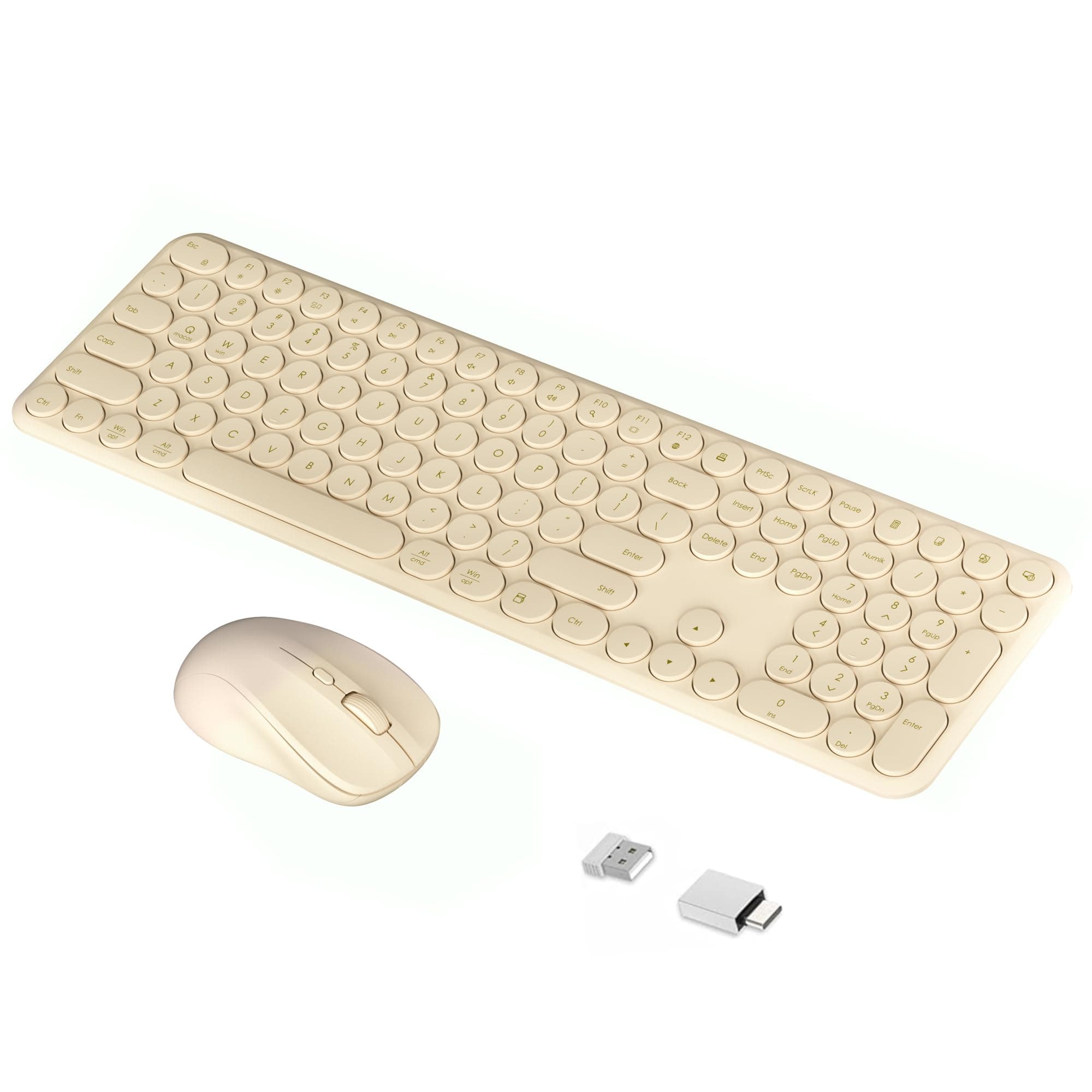 Wireless Keyboard Mouse Combo, 2.4Ghz Aesthetic Quiet Keyboard and Mouse Wireless, 110 Keys Full Size Ultra-Thin Cute Keyboard for Laptop, Computer, PC, Notebook, Windows, Mac OS (Khaki)