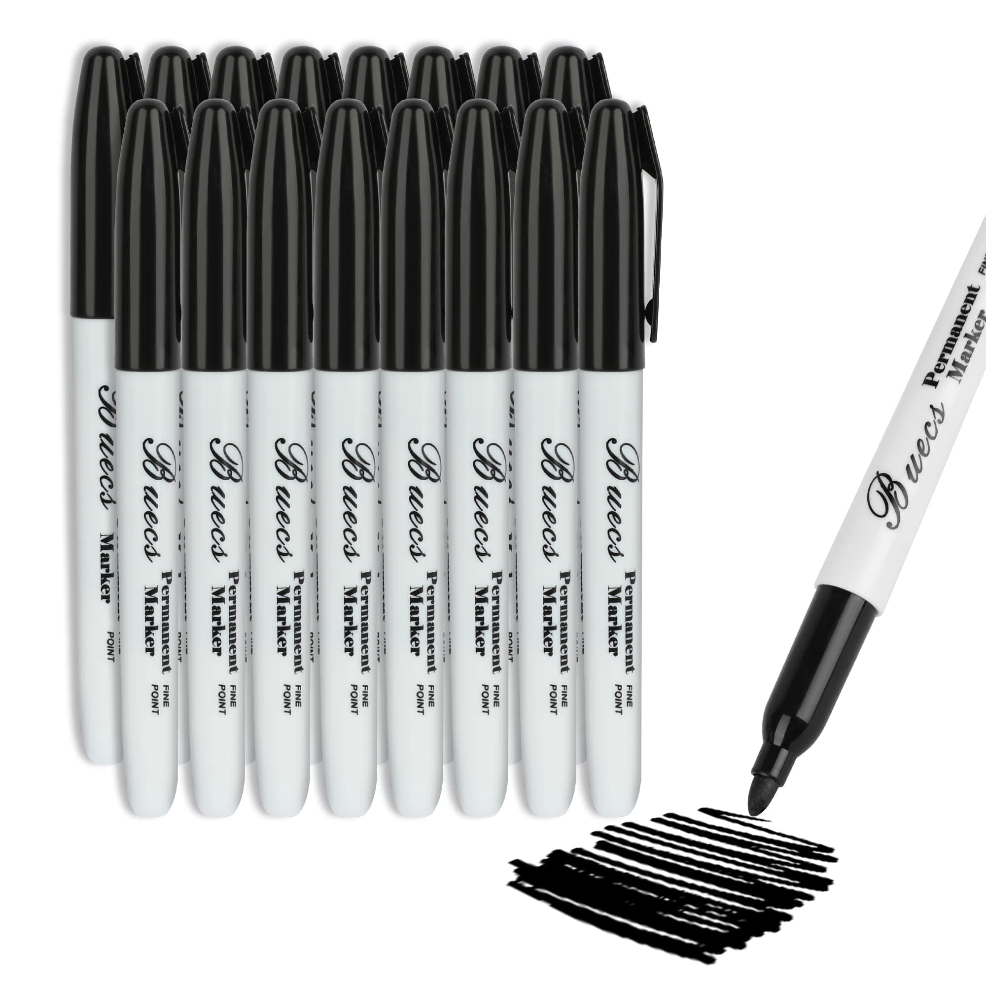 Permanent Markers, 128 Count Black Permanent Markers, Fine Point, Waterproof & Smear Proof Markers, Quick Drying, Office Supplies for School, Office, Home