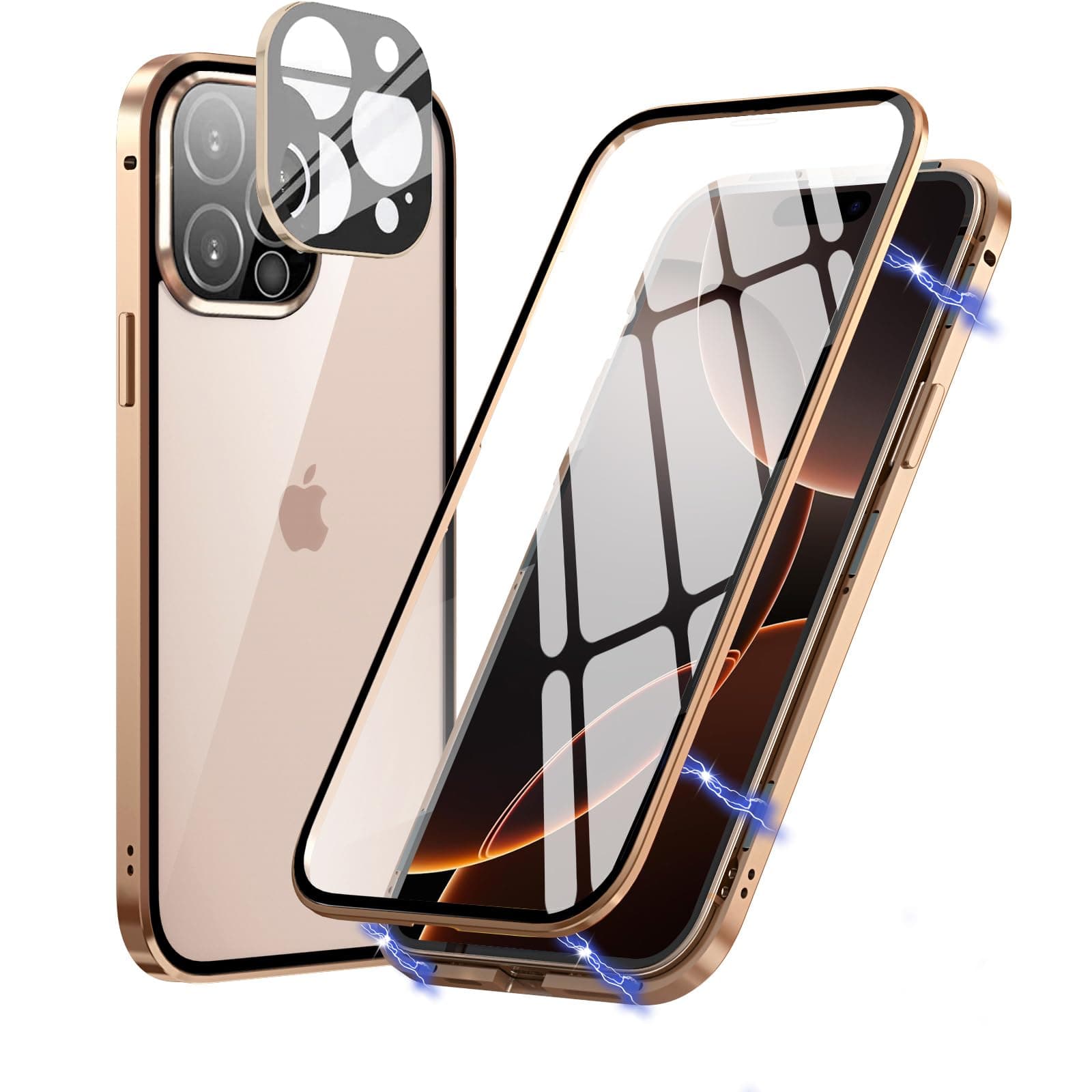 Case for iPhone 16 Pro Max, Magnetic Adsorption Metal Bumper with Front and Back Transparent Tempered Glass Flip Cover 360 Degree Full Body Case for iPhone 16 Pro Max 6.9", Desert Titanium