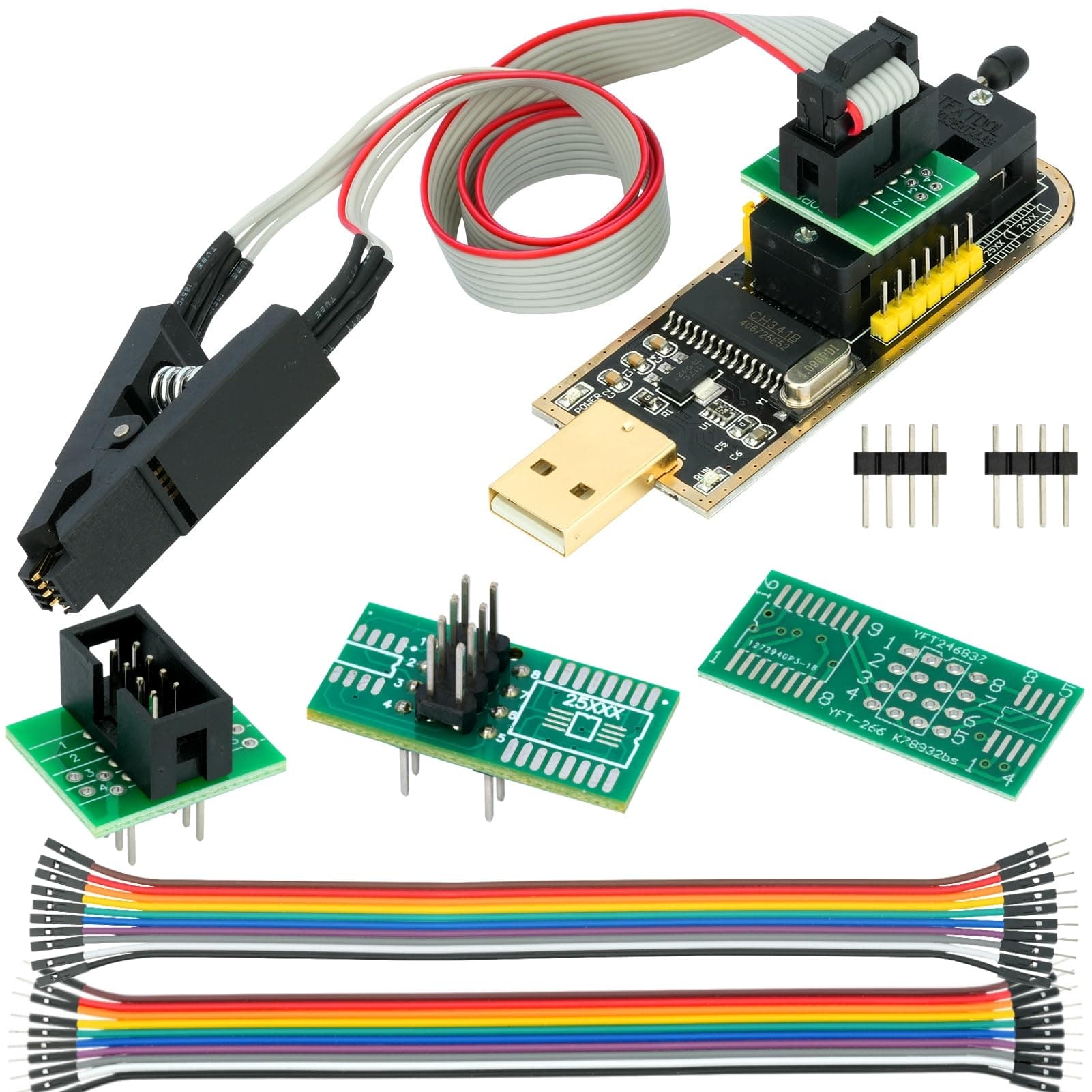 WWZMDiB CH341A Programmer & Removable SOP8 Test Clips Organizer SOIC8 SOP8 Flash Chip IC Test Clips Socket CH341A 24 25 Series EEPROM Flash BIOS USB Programmer Module