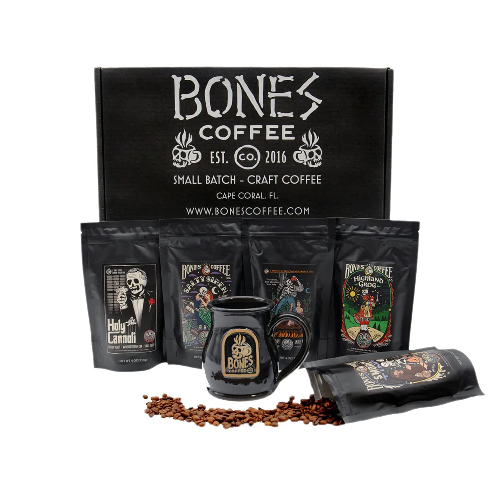 Favorite Flavors Sample Pack Box Set with Specialty Coffee Mug, 5 Assorted Single-Origin Low Acid Medium Roast Arabica Beans Flavored Coffee Gifts, 4 oz Pack of 5 Whole Bean