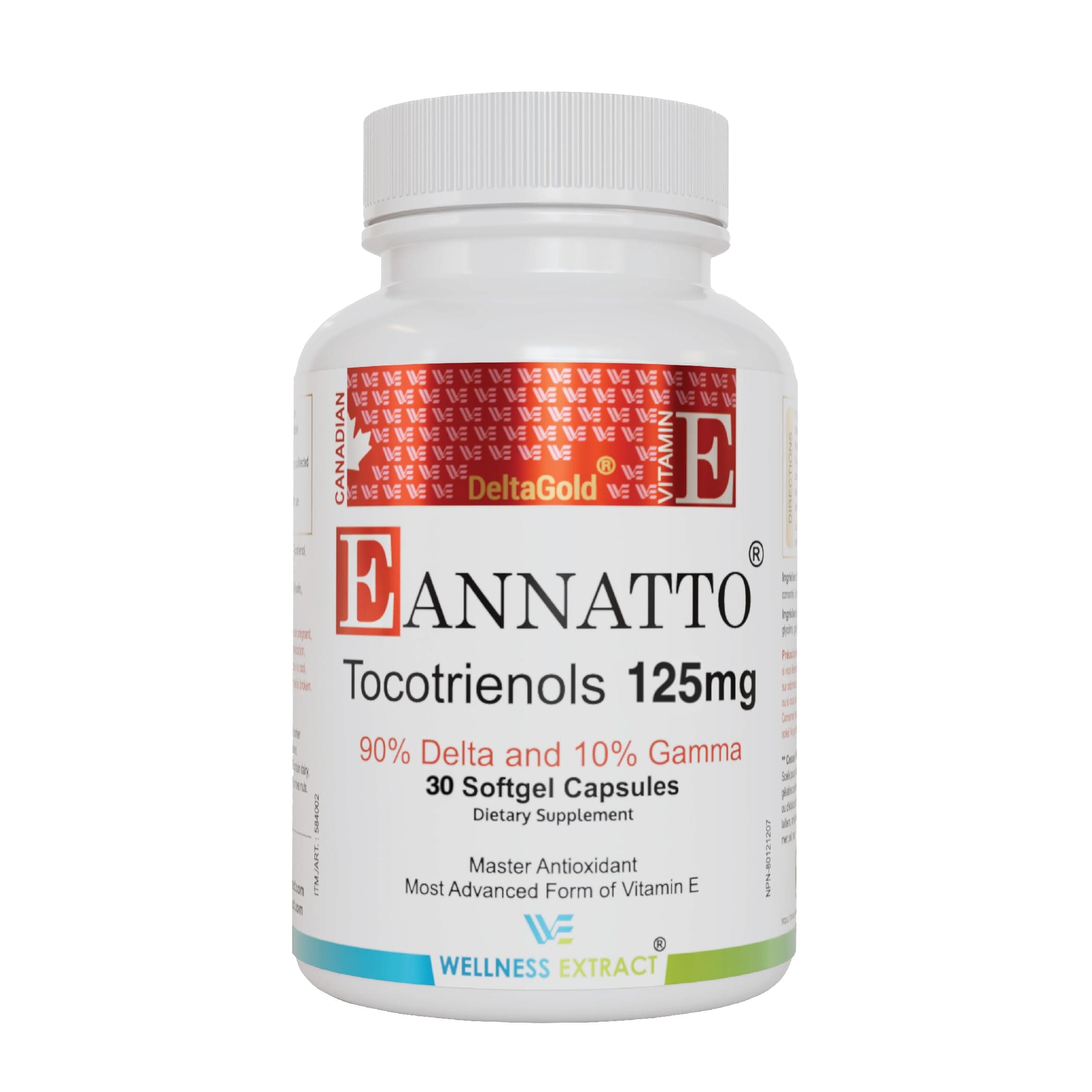 Eannatto Tocotrienols Vitamin E Supplements Tocopherol Free, Non-GMO, Gluten Free & Antioxidant (125MG 30 Softgels)