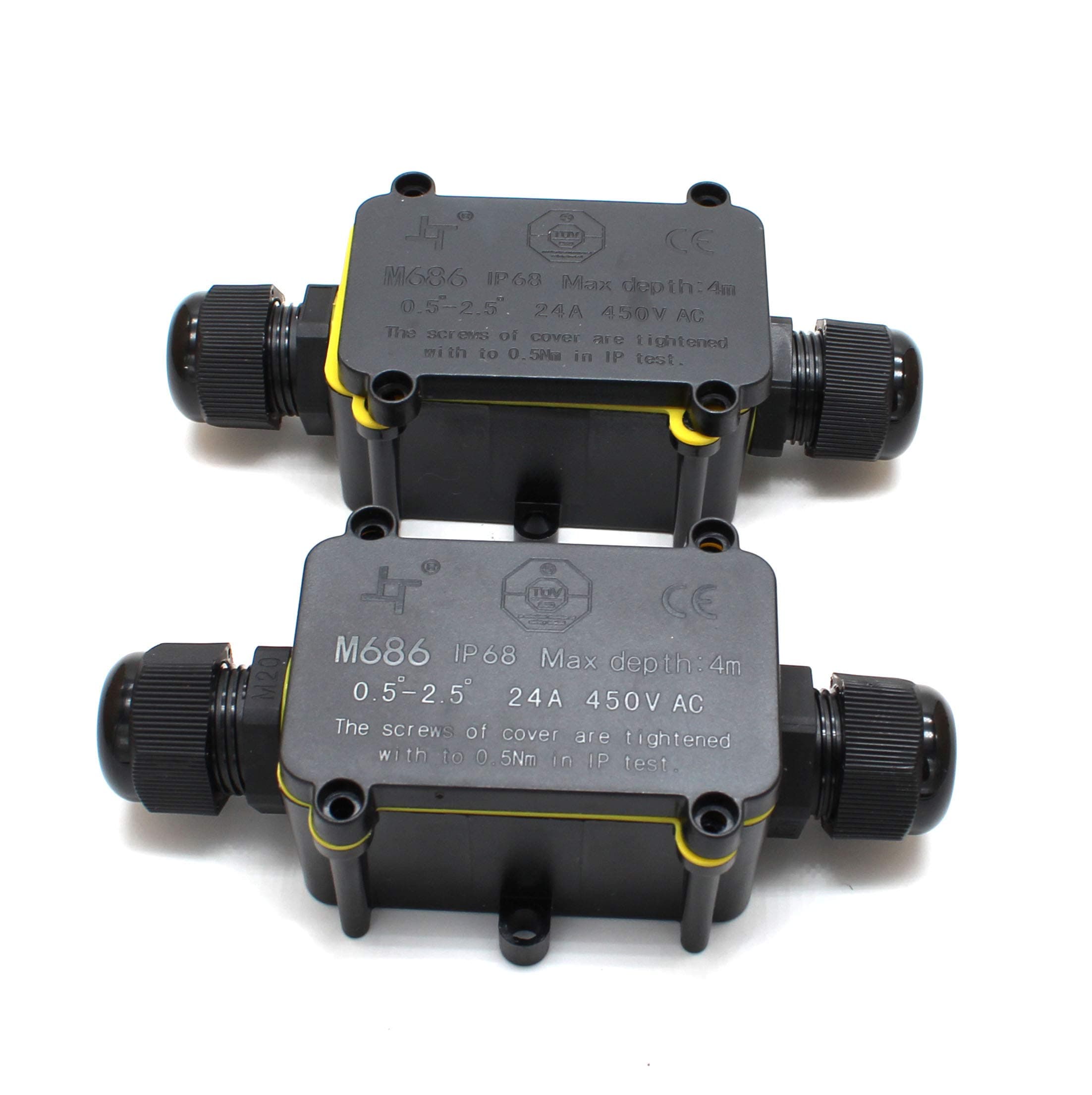 2pcs Waterproof Outdoor External 2 Way lP68 Electrical Junction Box Underground Cable Line Wires Power Cord Connector Protection