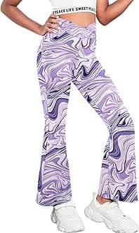 Zaclotre Girls Flare Leggings High Waisted V Crossover Casual Yoga Bell Bottoms with Pockets Pants for Kid