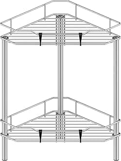 2 Tier Floor Standing Corner Shower Caddy Organizer Shelf with Hooks, Bathroom Shelves Stand Rack, Gray