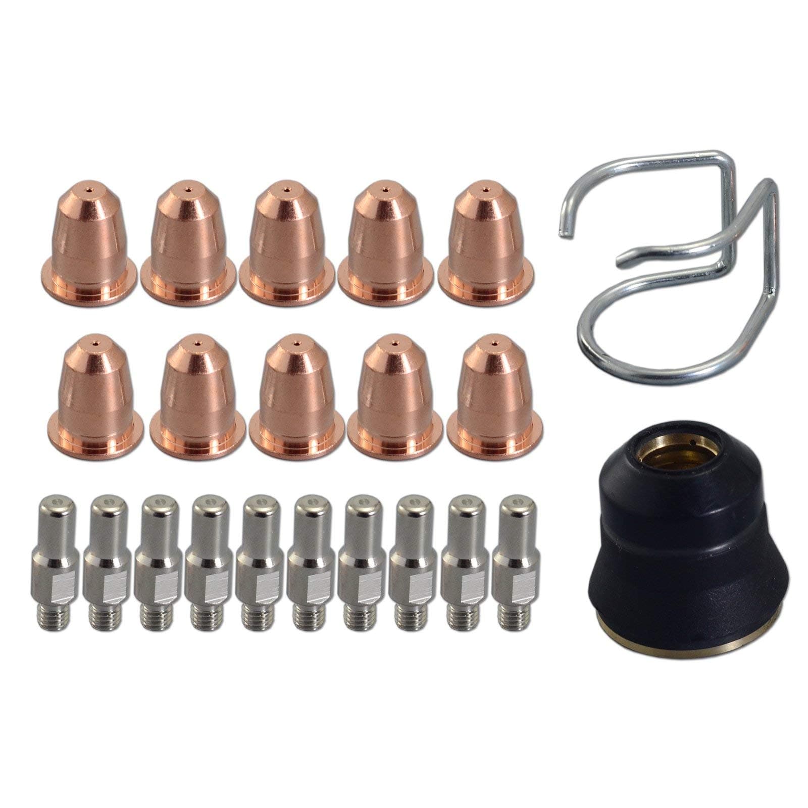 – Plasma Electrode PR0110 Plasma Tip 0.8 PD0116-08 Stand Off Guide CV0010 Outside Nozzle Retaining Cap PC0116 Assort kit for S45 Plasma Cutter Torch 22pcs