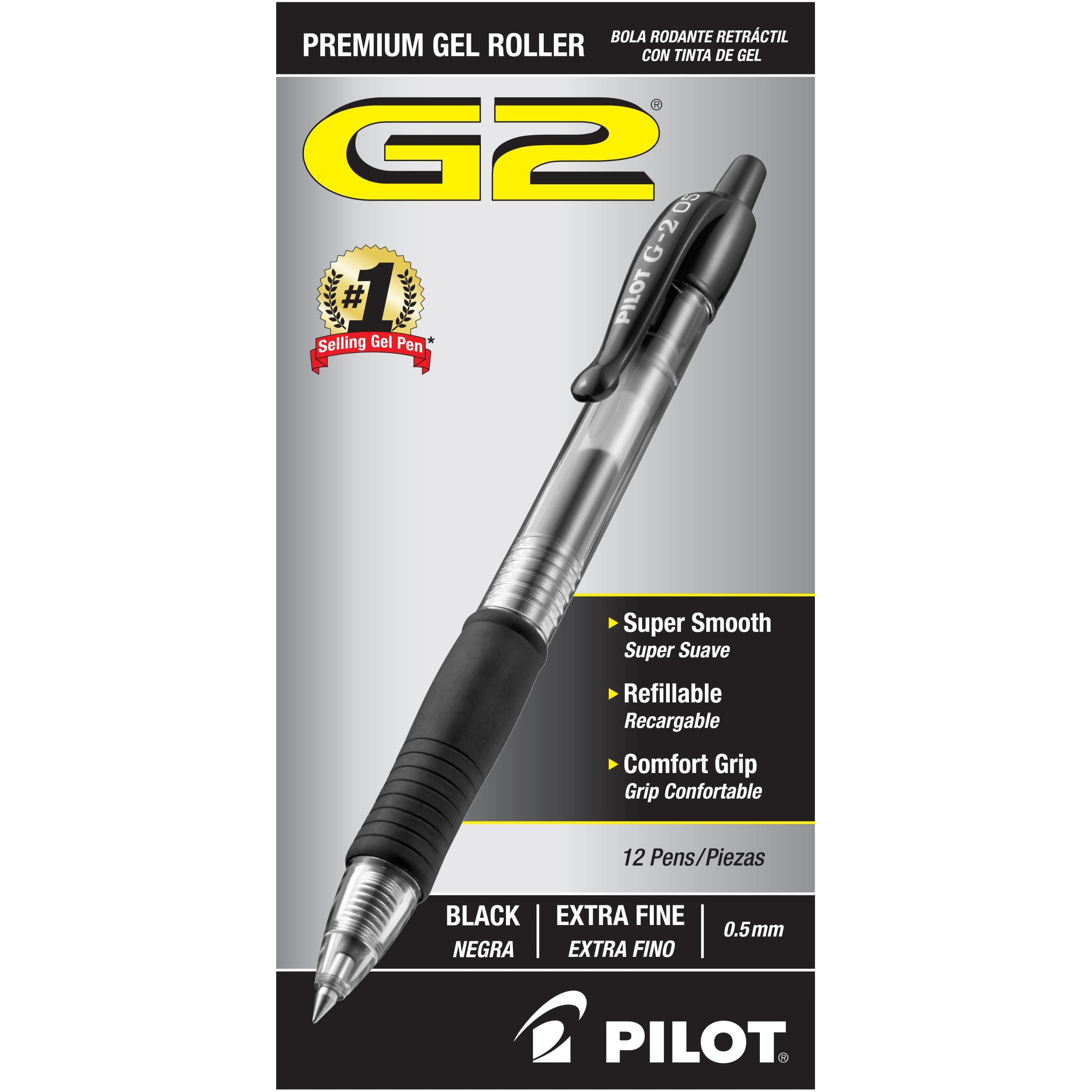 PILOT G2 Premium Refillable and Retractable Rolling Ball Gel Pens, Extra Fine Point, Black Ink, 12-Pack (31002)