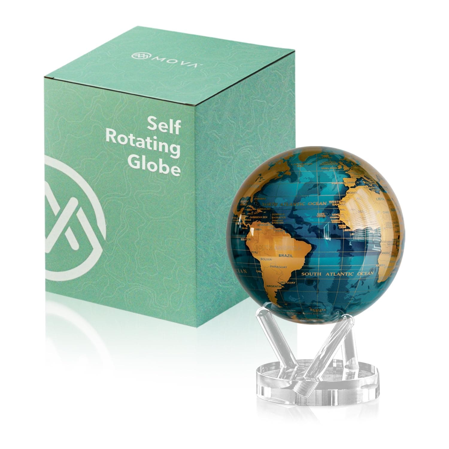 MOVA Globe - Cerulean Blue and Gold Signature (6") | Solar-Powered Rotating Globe | Desk Decor with Stand | No Batteries Needed | Modern Map Accent for Home or Office