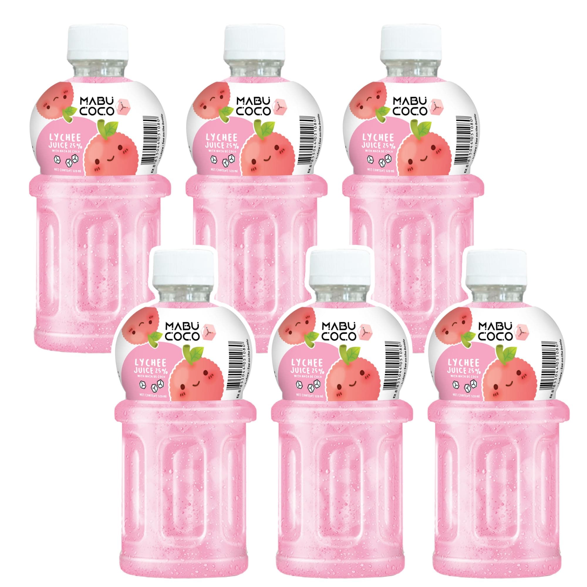 Mabu Coco Lychee Juice 25% with Nata De Coco | Refreshing Taste | Lychee Juice (From Lychee Juice Concentrate) - PACK OF 6 (320ml Each)