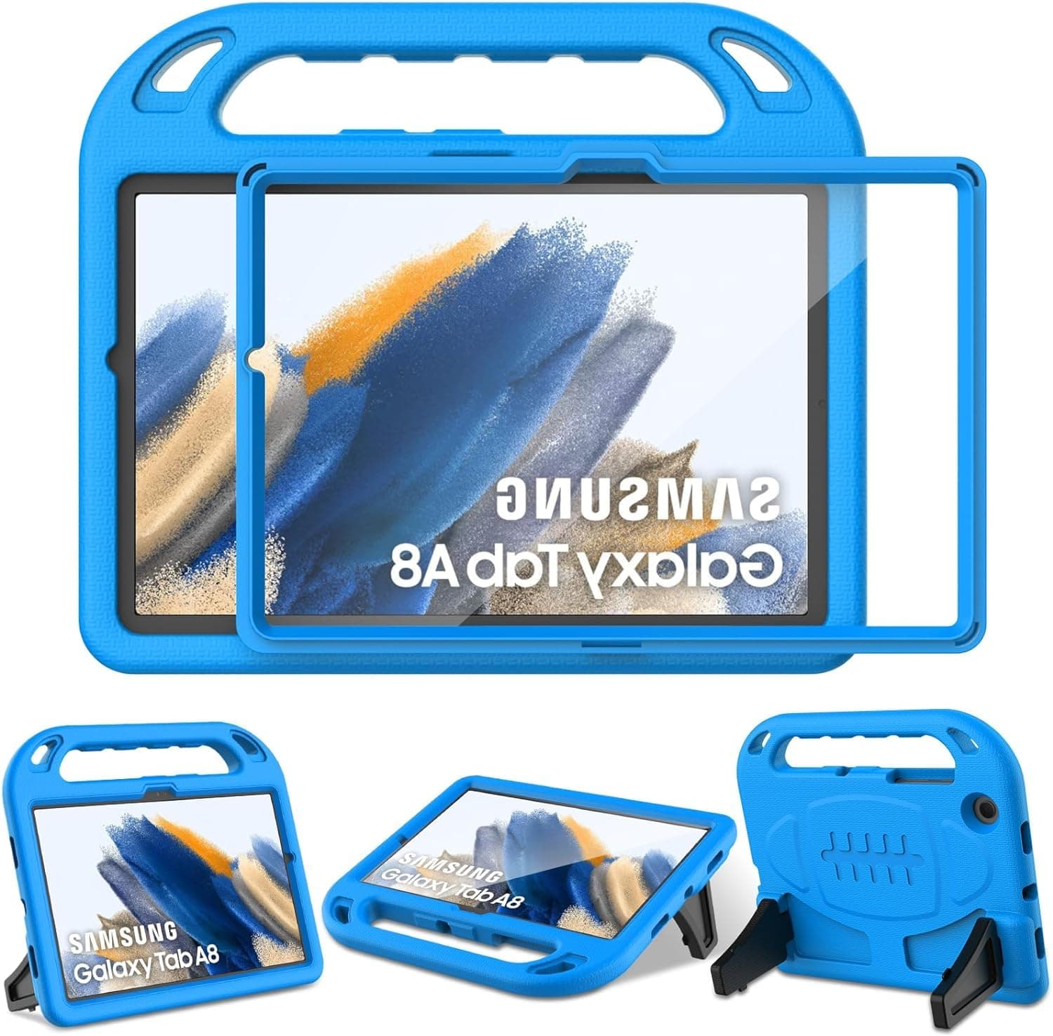 SINSOKids Case for Samsung Galaxy Tab A8 10.5 Case 2022 (SM-X200/X205/X207), Built in Screen Protector, Shockproof Handle Stand Kids Case for Samsung Galaxy Tab A8 10.5 2022, Blue