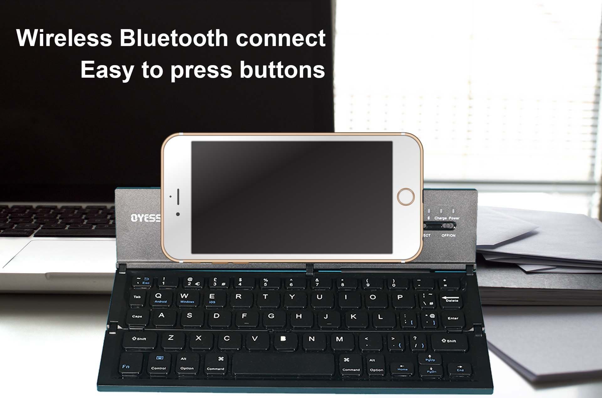 Bluetooth Wireless Fold UK Keyboard – Portable Durable easy to carry– easy on/off button –simple to connect – compatible with android and iOS smart phone