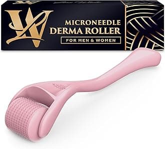 Derma Roller for Skin, Hair & Beard – Women and Men Titanium Microneedling Roller for Face & Scalp, Safe & Easy to Use - Pink