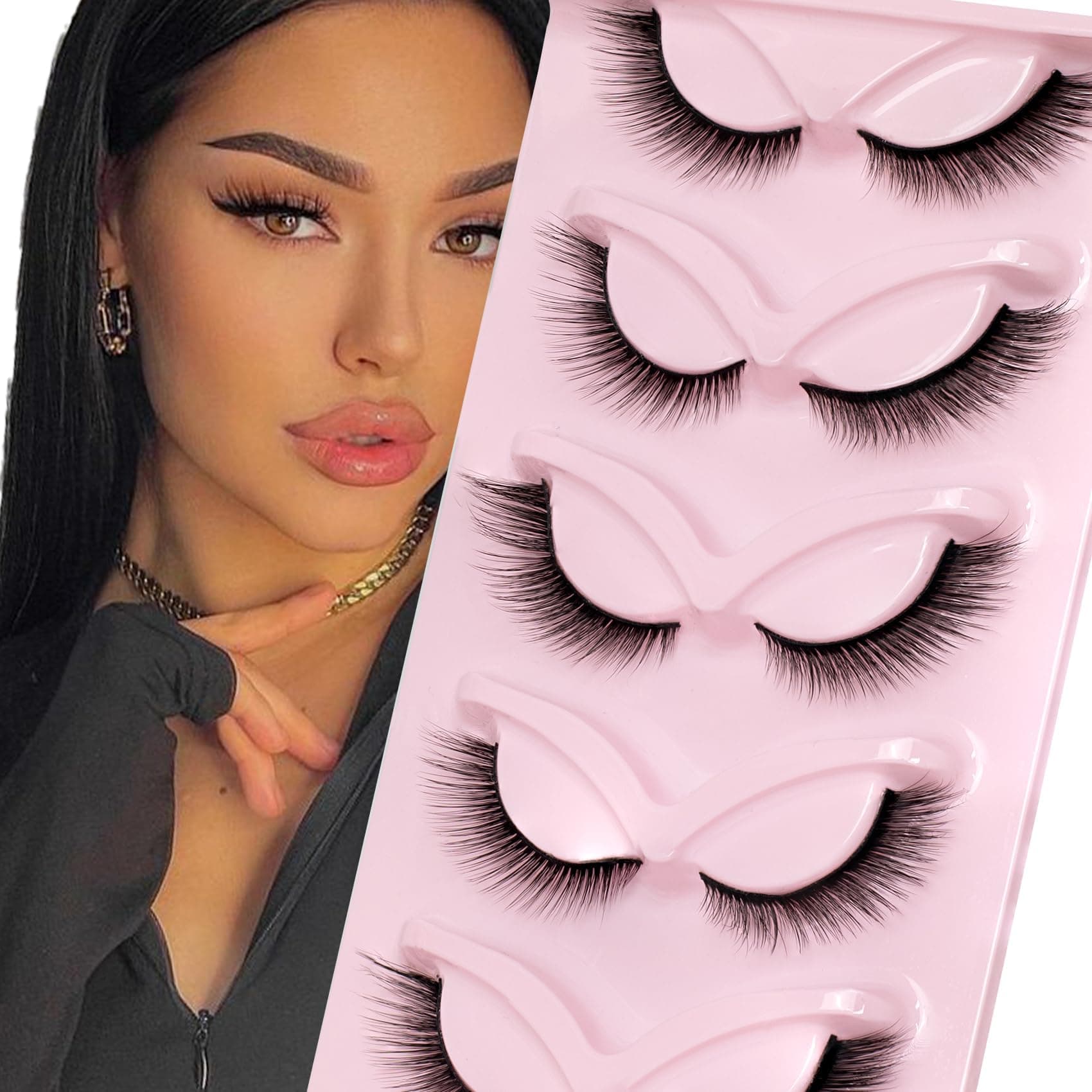 5 Pairs Fox Eye Lashes Wispy, Cat Eye False Eyelashes with Thick Curls and Multi-Layered Eyelashes to Lengthen 3D Eyelashes, Faux Mink Lashes Pack, Fake Lashes