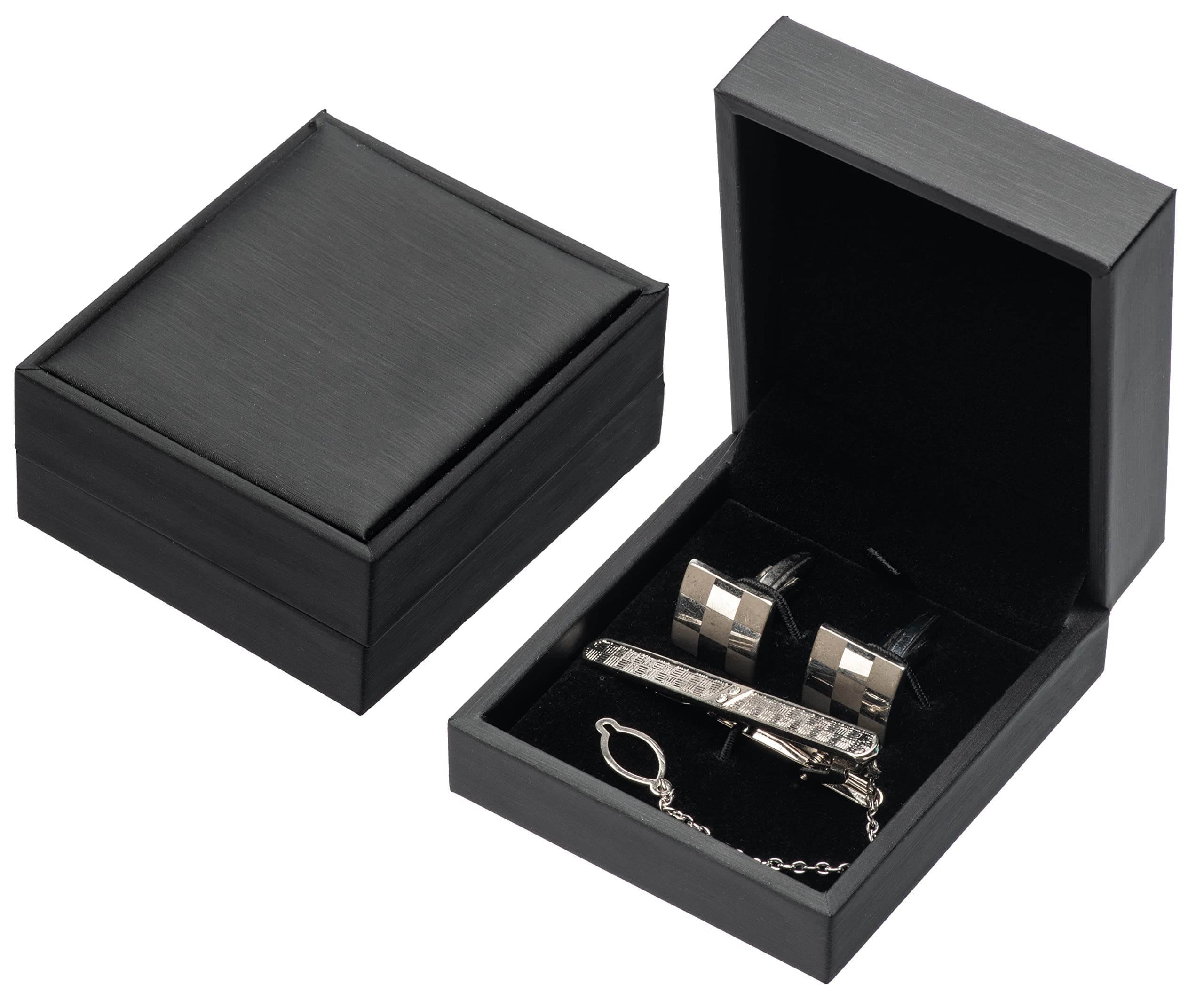 PU Leather Cufflink Tie Clip Box Cuff Links Storage Gift Box Jewelry Display Case (Black)