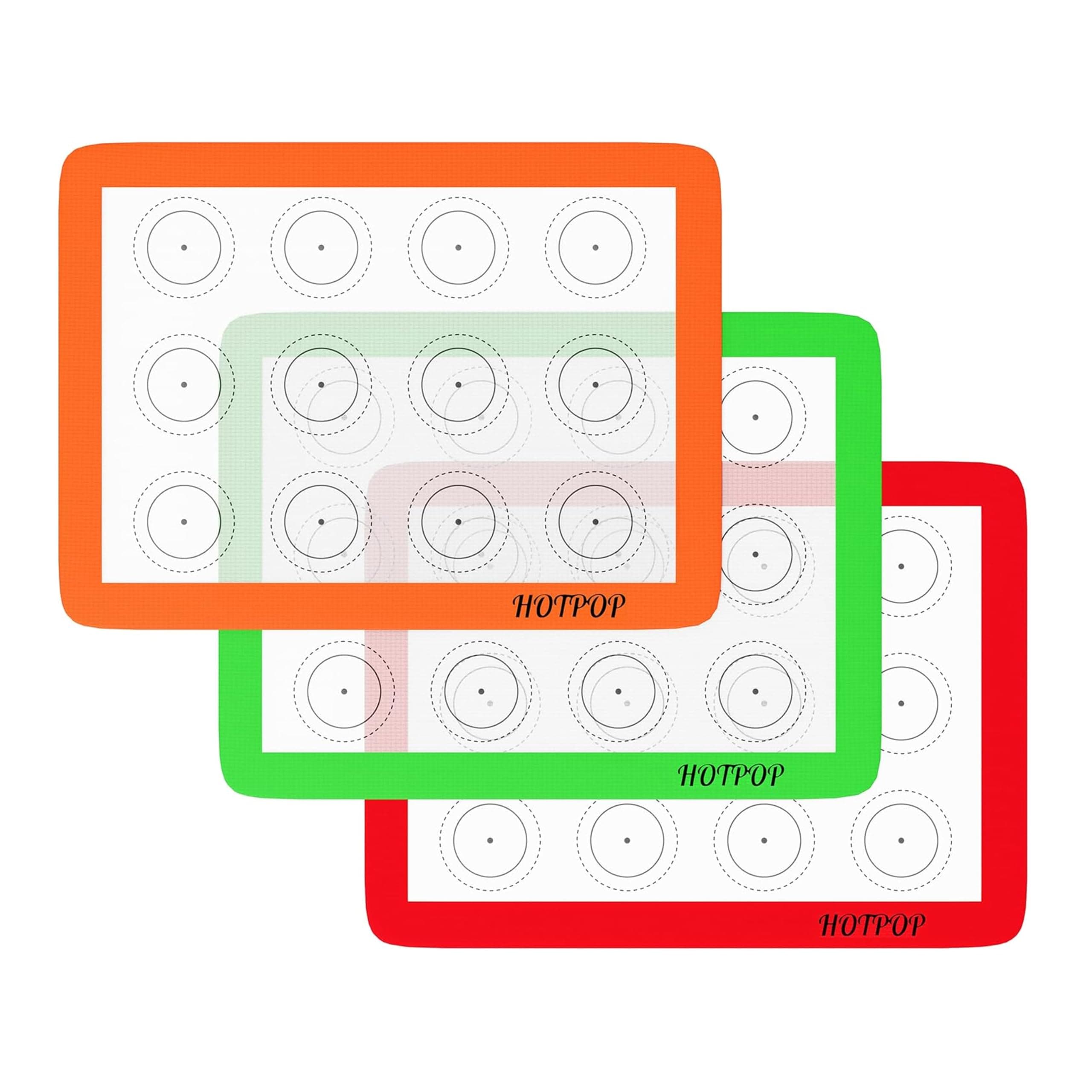 HOTPOP Silicone Baking Mats 0.75mm - Non-Stick Silicone Sheets for Bake Pans and Rolling with Outlines for Pastries - Silicone Baking Sheet - Macaron/Pastry/Cookie/Bun/Bread Making (3 QUARTER SIZE)