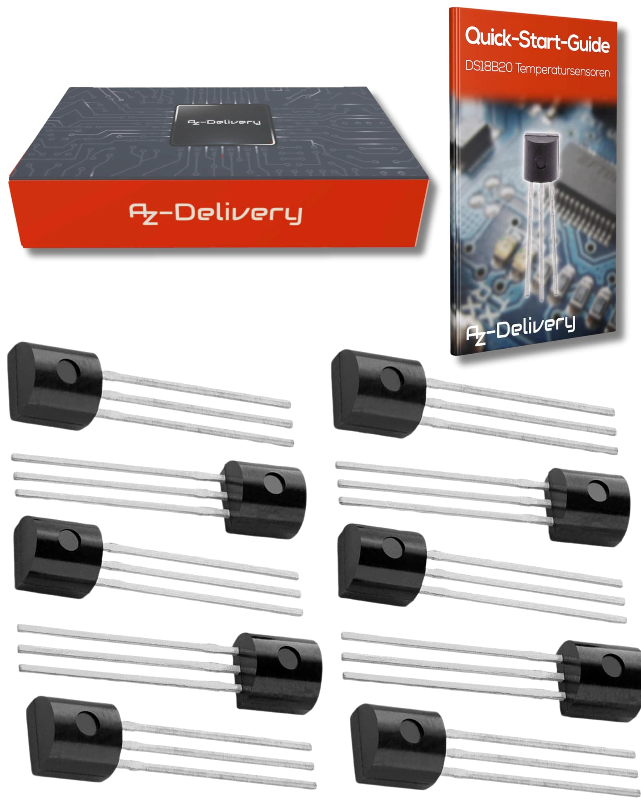 AZDelivery 10 x DS18B20 Digital Temperature Sensor TO92-55°C - +125°C compatible with Arduino and Raspberry Pi, including E-Book!