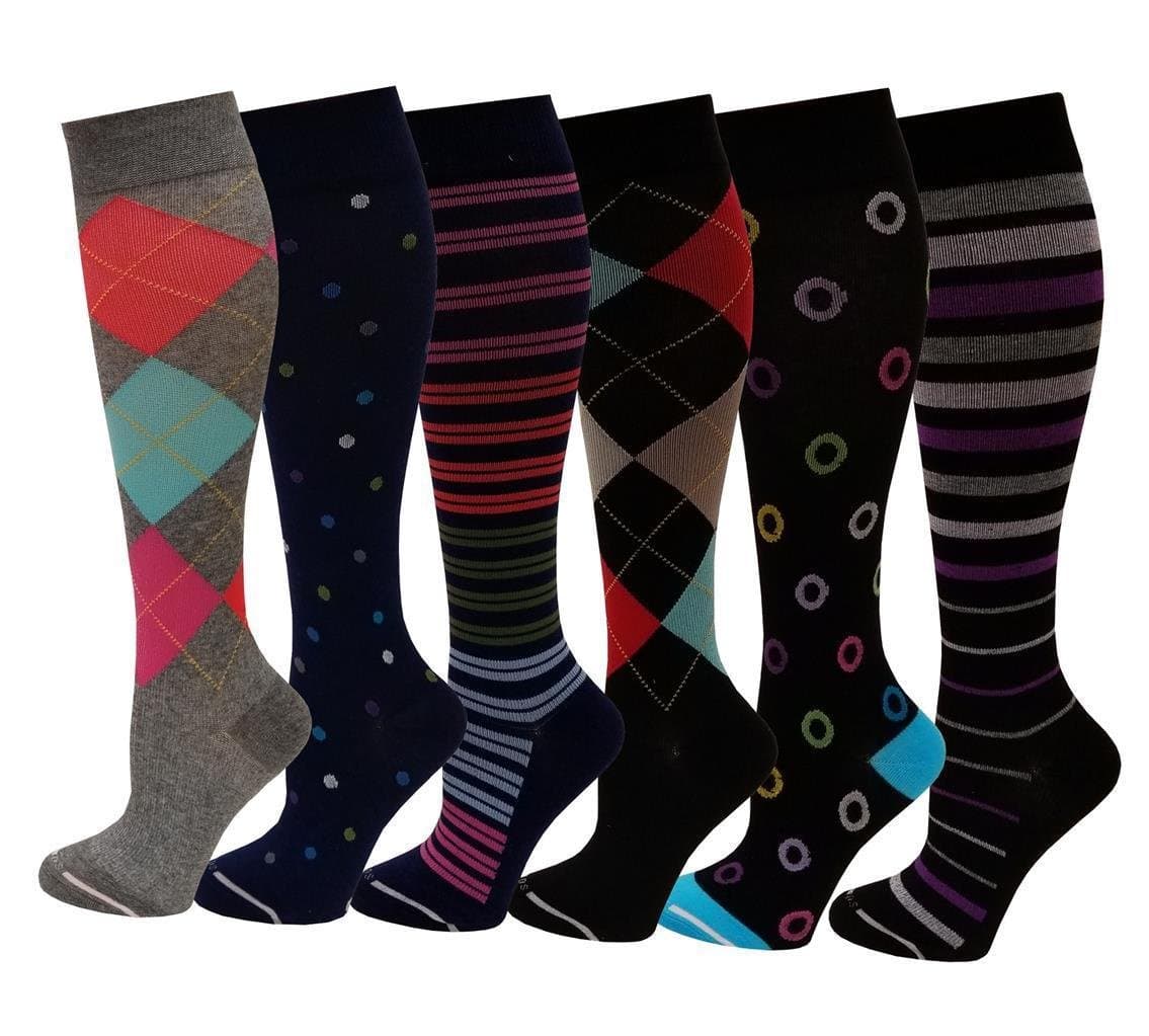 Differenttouch 6 Pairs Pack Women Graduated Compression Knee High Socks (9-11, Assorted Printed)