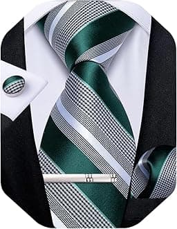 DiBanGu Mens Striped Tie Silk Woven Necktie and Pocket Square Cufflinks Tie Clip Set Wedding Business Formal Gift Tie for Men