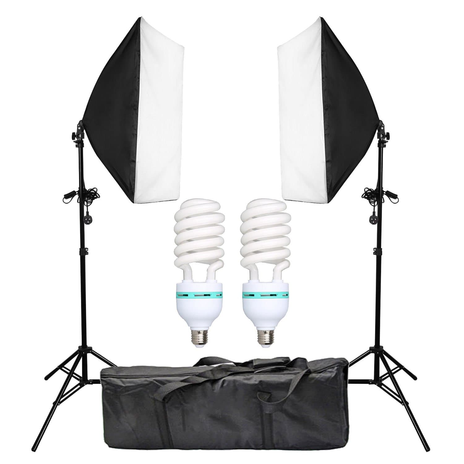 Abeststudio1350W Continuous Lighting Softbox Kit 50x70cm Soft Box Photo Studio Set + 2x Adjustable Aluminum alloy Light Stand + 2x 135W Photo Studio Light Bulbs + Carry Bag