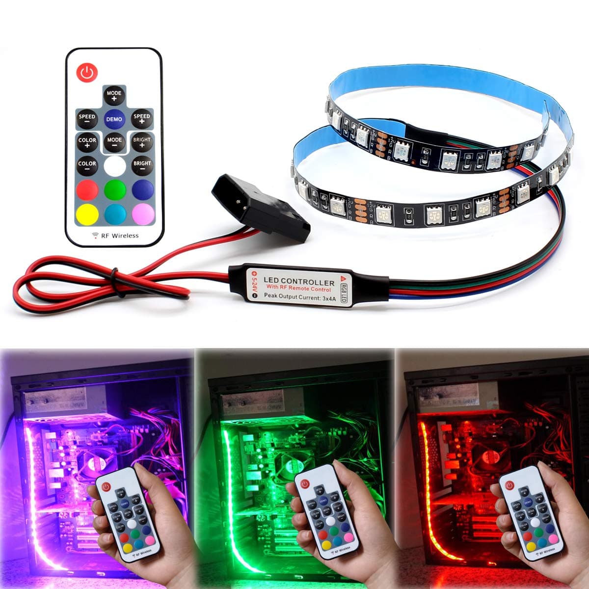 RGB LED Light Strip 19.7inch / 50cm 12V DC for Computer Case Decoration with Remote Controller
