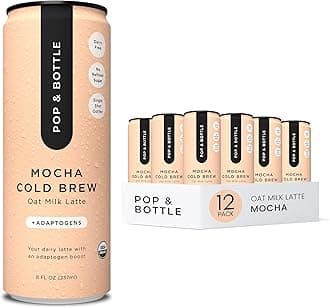 Oat Milk Lattes - Cold Brew With Adaptogens, Maca, Ashwagandha, Mct Oil, Oat Milk, Organic, Dairy Free, Gluten Free, Great As Iced Coffee, Lightly Sweetened With Dates - Mocha, 8 Fl Oz