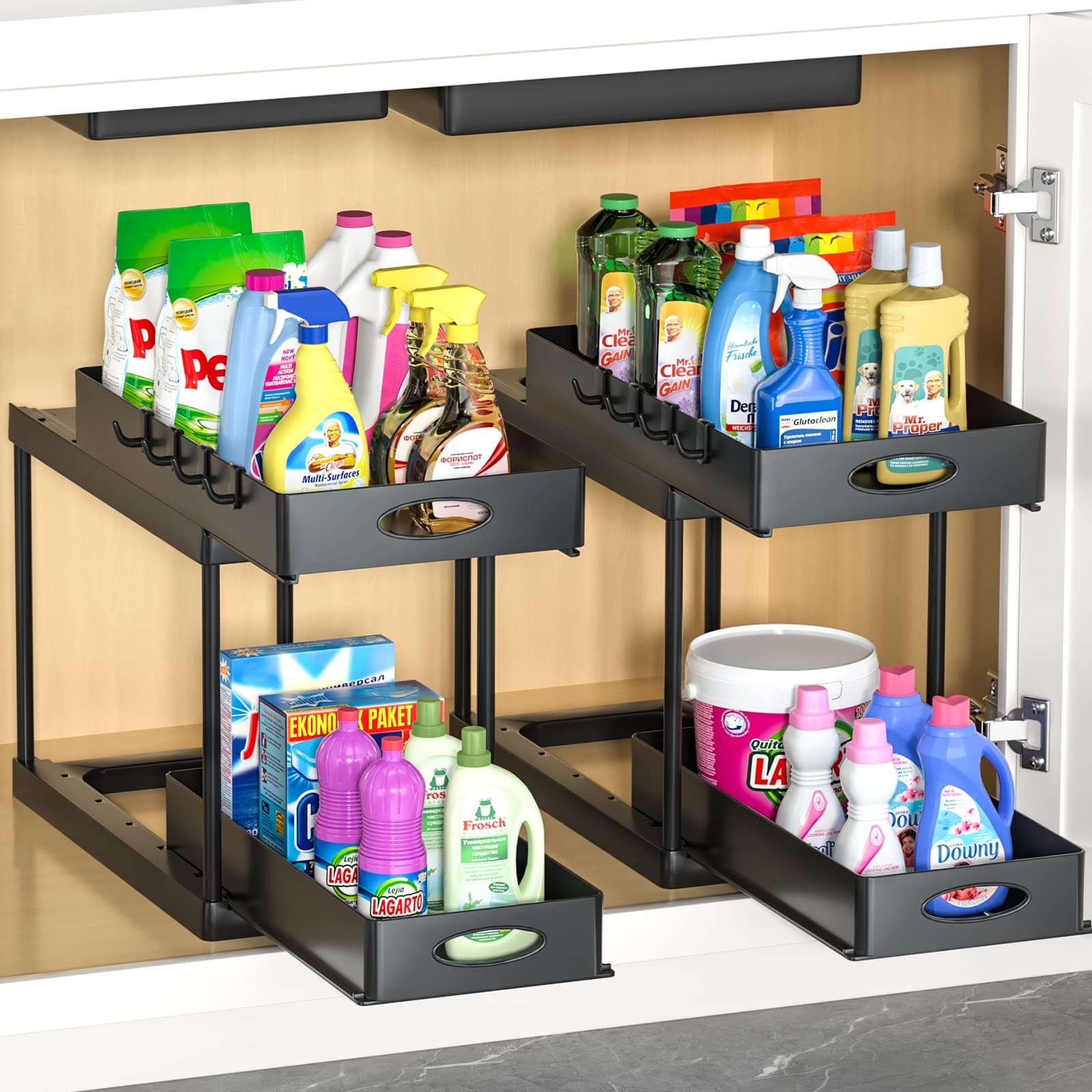 Aojia Under Sink Organizer with 2 Sliding Drawers, Pull-out Under Cabinet Storage for Kitchen and Bathroom