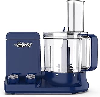 NutriChef Food Processor 2 Liter Capacity - Multipurpose & Ultra Quiet Motor - Includes 6 Attachment Blades & Silicone Feet to Prevent Slippage - 12 Cup Capacity - Pre-Set Speed For Easy Use - Blue