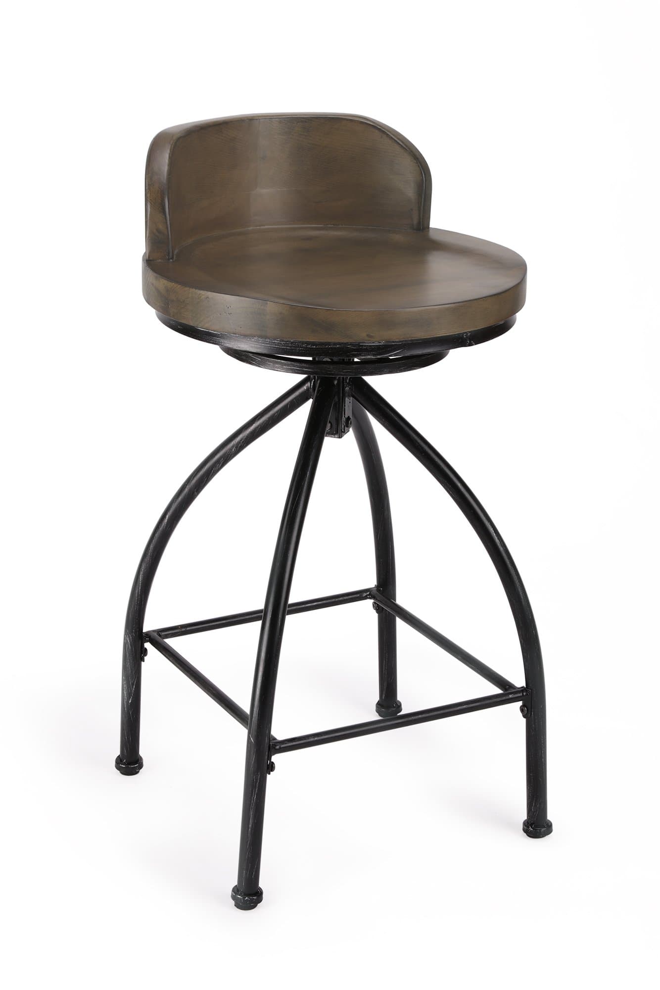 Rustic Industrial Counter Stool 24 inch Bar Stools with Backs Swivel Counter Height for Kitchen Counter Wood and Metal Brown