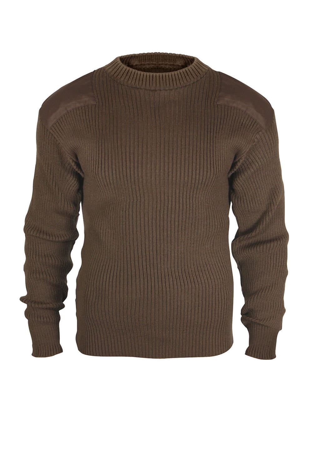 SANDRA Military Style Commando Sweater GI Type Acrylic Sweaters Shoulder & Elbow Patch