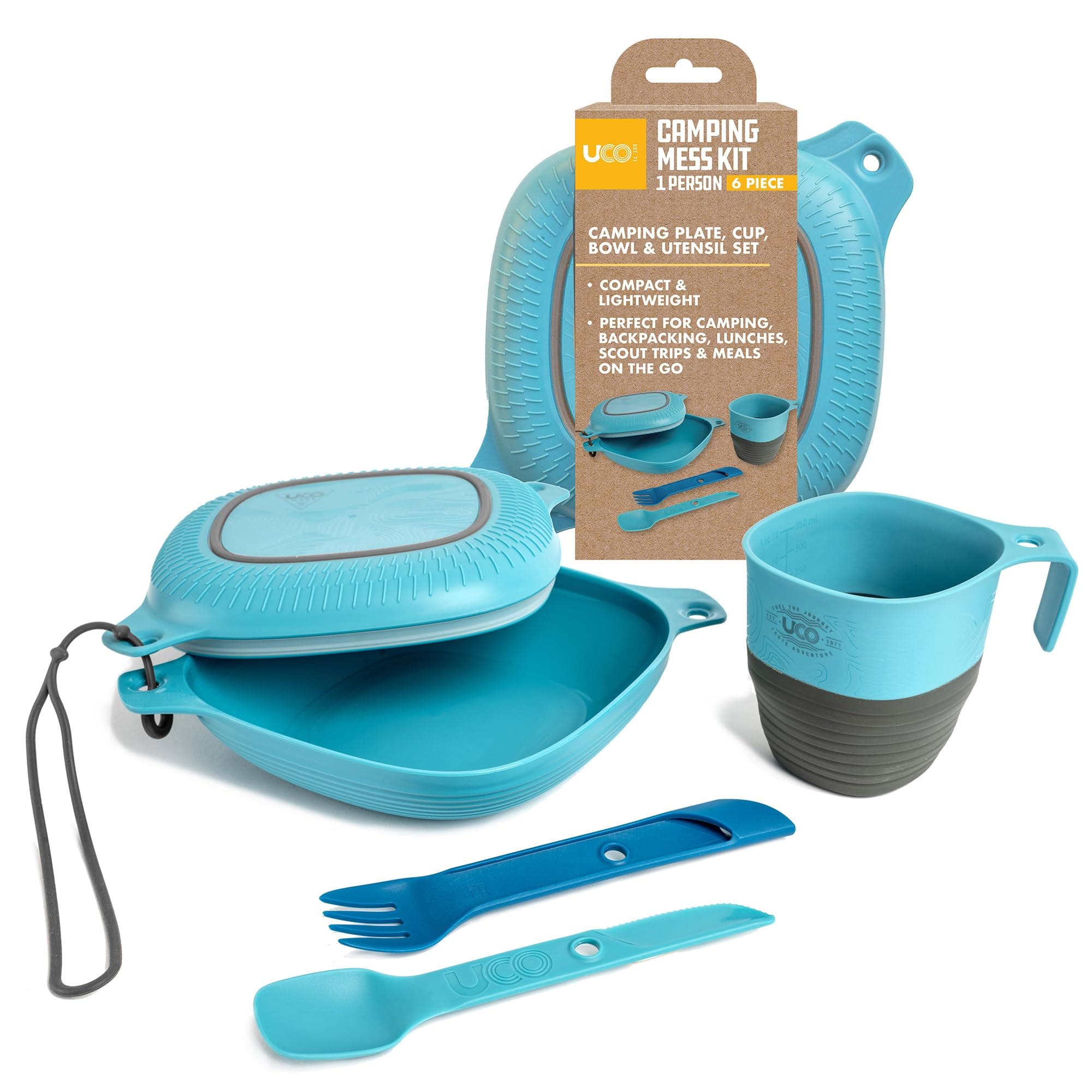 UCO 6-Piece Camping Mess Kit with Bowl, Plate, Camp Cup, and Switch Spork Utensil Set