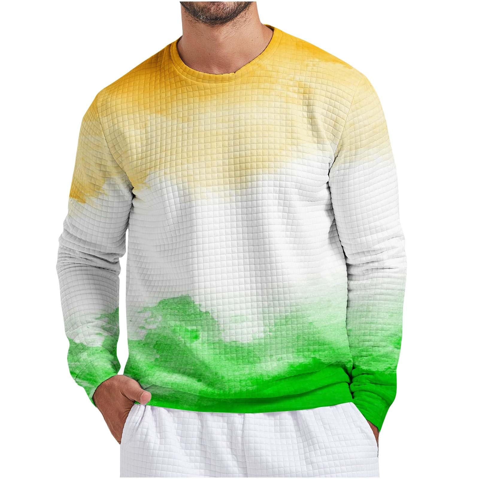 Cambkatl Men's Long Sleeve Waffe Shirts Tie Dye Gradient Pullover Graphic Tees Fashion Spring Athletic Crewneck Sweatshirts