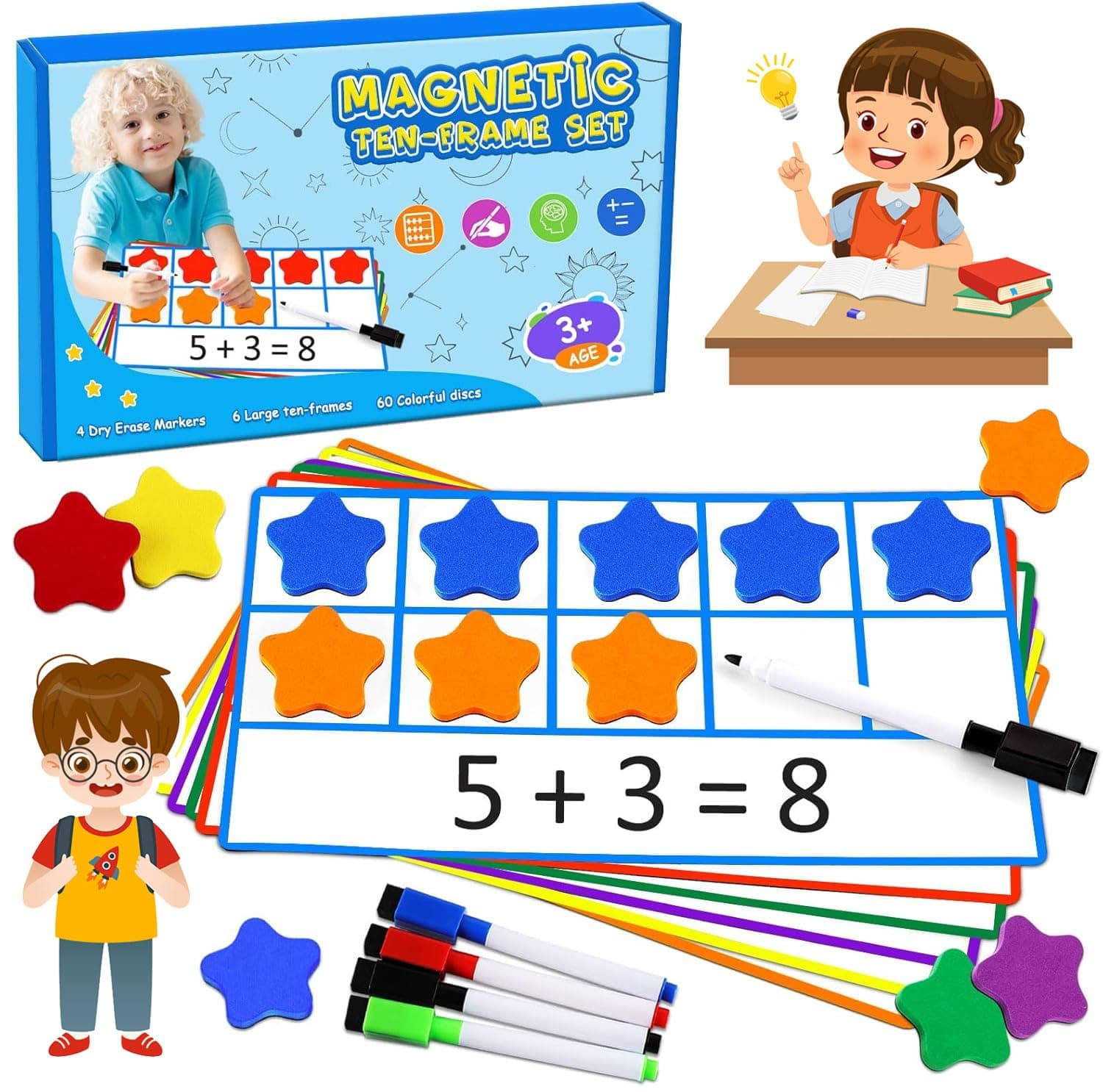 LOOIKOOS Magnetic Ten-Frame Set,Math Manipulative Games for Kids Number Counting Games,Montessori Educational Toy for Kindergarten Preschool 3 4 5 Year Old