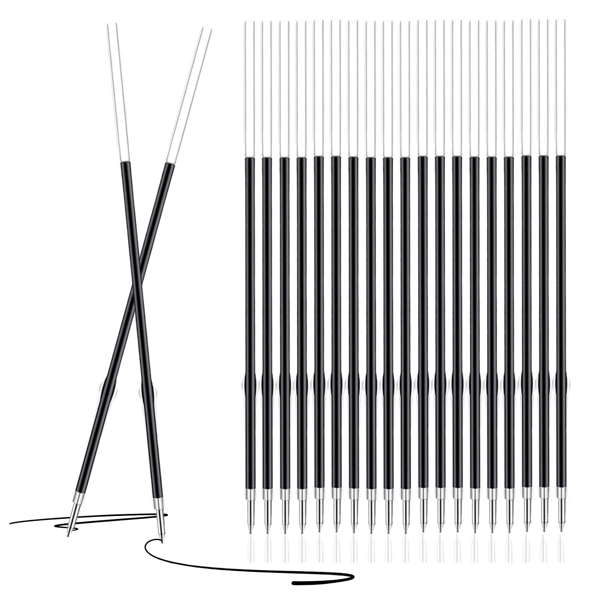 Black Reception Pen Ink Refills, Medium Nib Biro Refills for Retractable Pen, 0.7mm Pen Refills Ballpoint for Reception Office Home School (10)