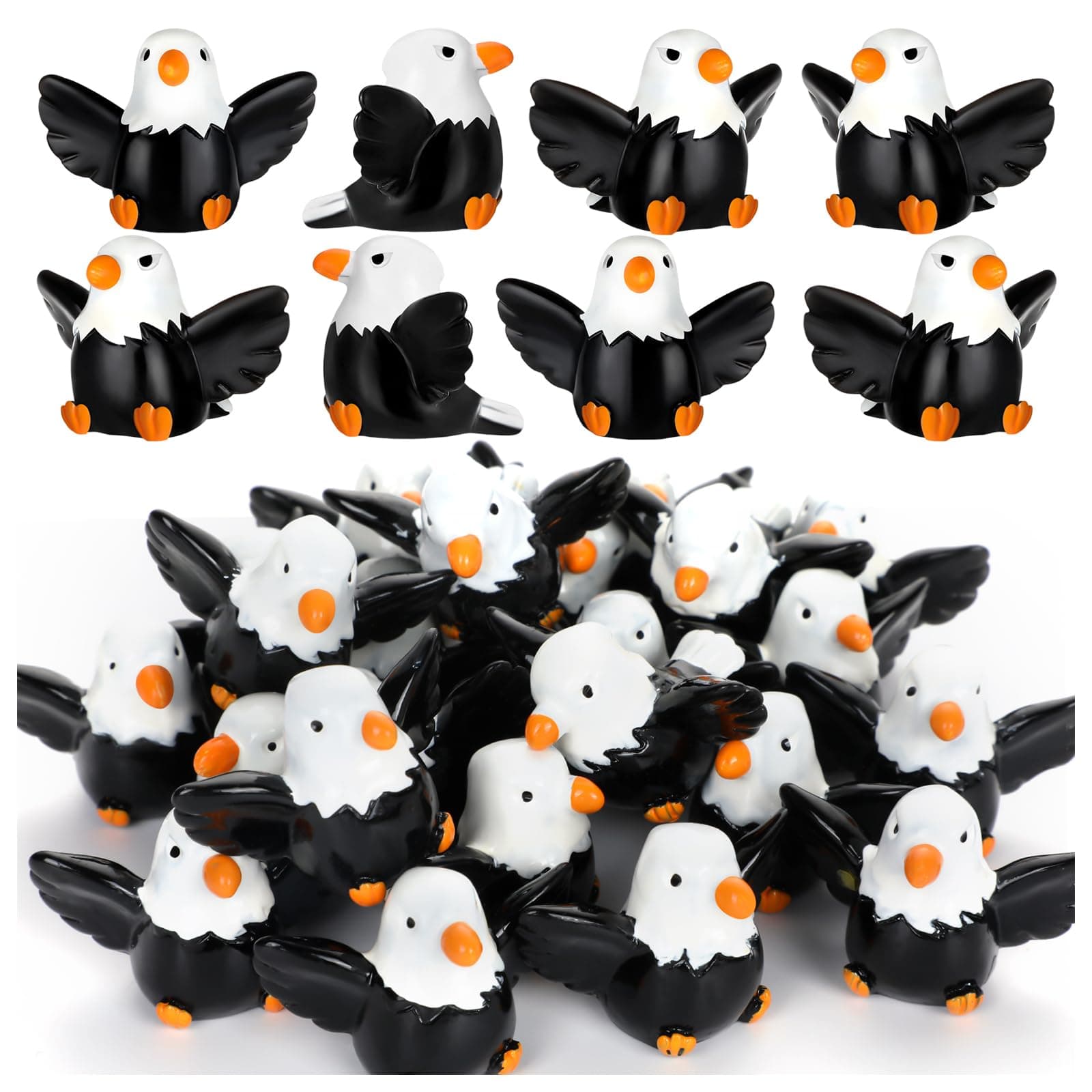 48 Pcs Mini Resin Bald Eagle, Patriotic Bald Eagle Figurines, Wildlife American Bald Eagle Toy Figure for Patriotic Events Office Home Cake Topper Lawn Garden Decor