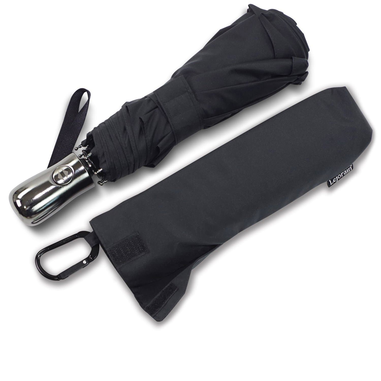 Compact Travel Umbrella Double Canopy"Teflon" Windproof Lightweight Auto Folding Brolly-Men's&Ladies|Black