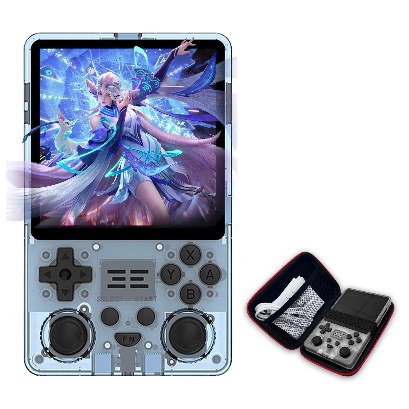 Retro Handheld Game Console, RTEletric 4-Inch IPS Screen, 5,000mAh Battery with 10-Hour Playtime, Multiplayer Compatible, Portable Gaming Console with Case, Supports HD and TV Output (Blue)