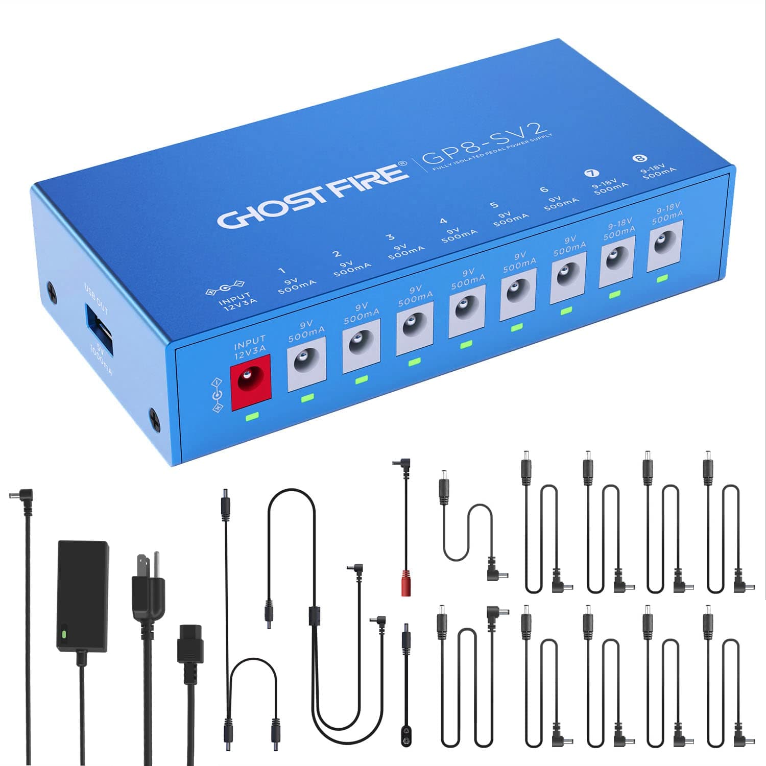 GHOSTFIREGHOST FIRE GP8-SV2 8-Output Pedal Power Supply+ 5V USB output Guitar effector power supply (GP8-SV2)